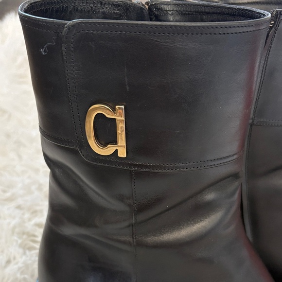 Salvatore Ferragamo Vintage Black Leather Mid-Calf Boot with Signiture Emblem - Picture 3 of 12